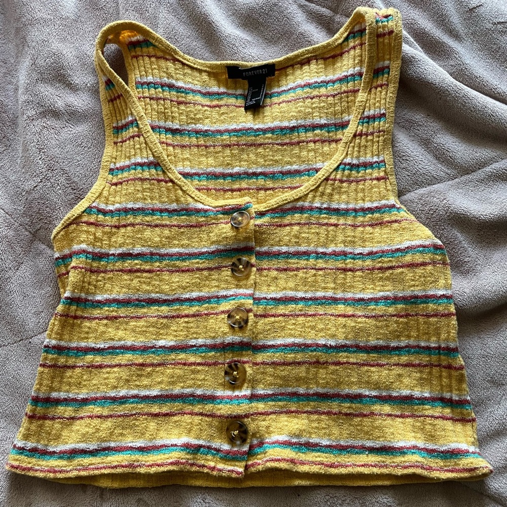 striped forever 21 cropped tank with buttons